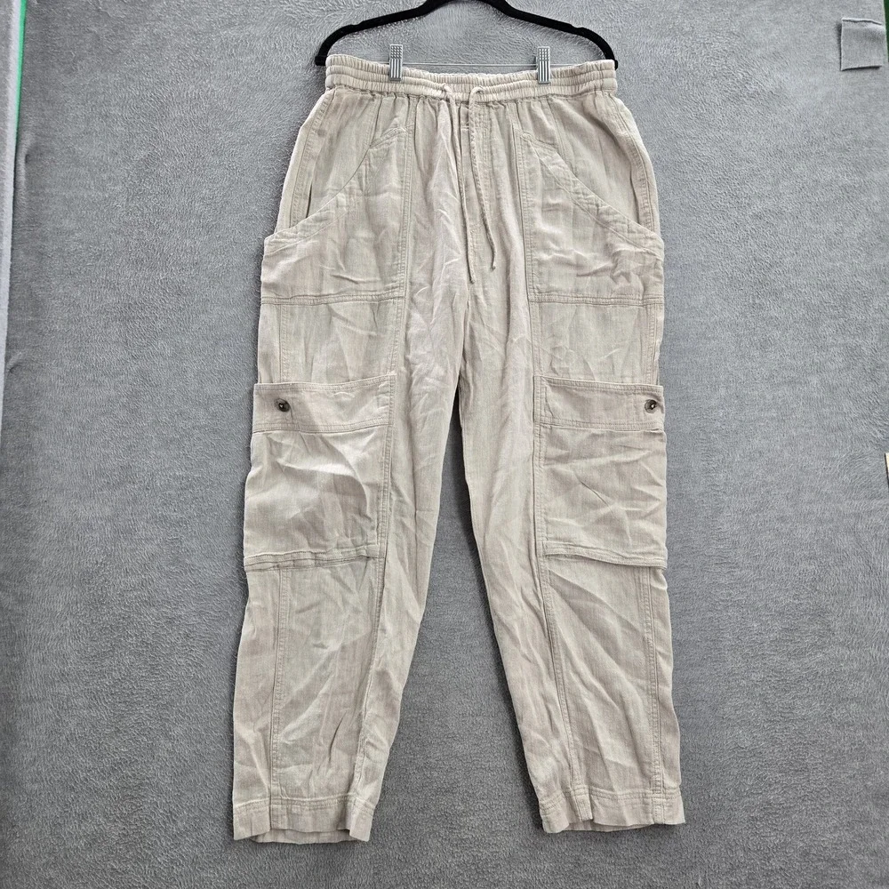 Free People Women Pants M Brown Feelin Good Utility Cargo Linen 27